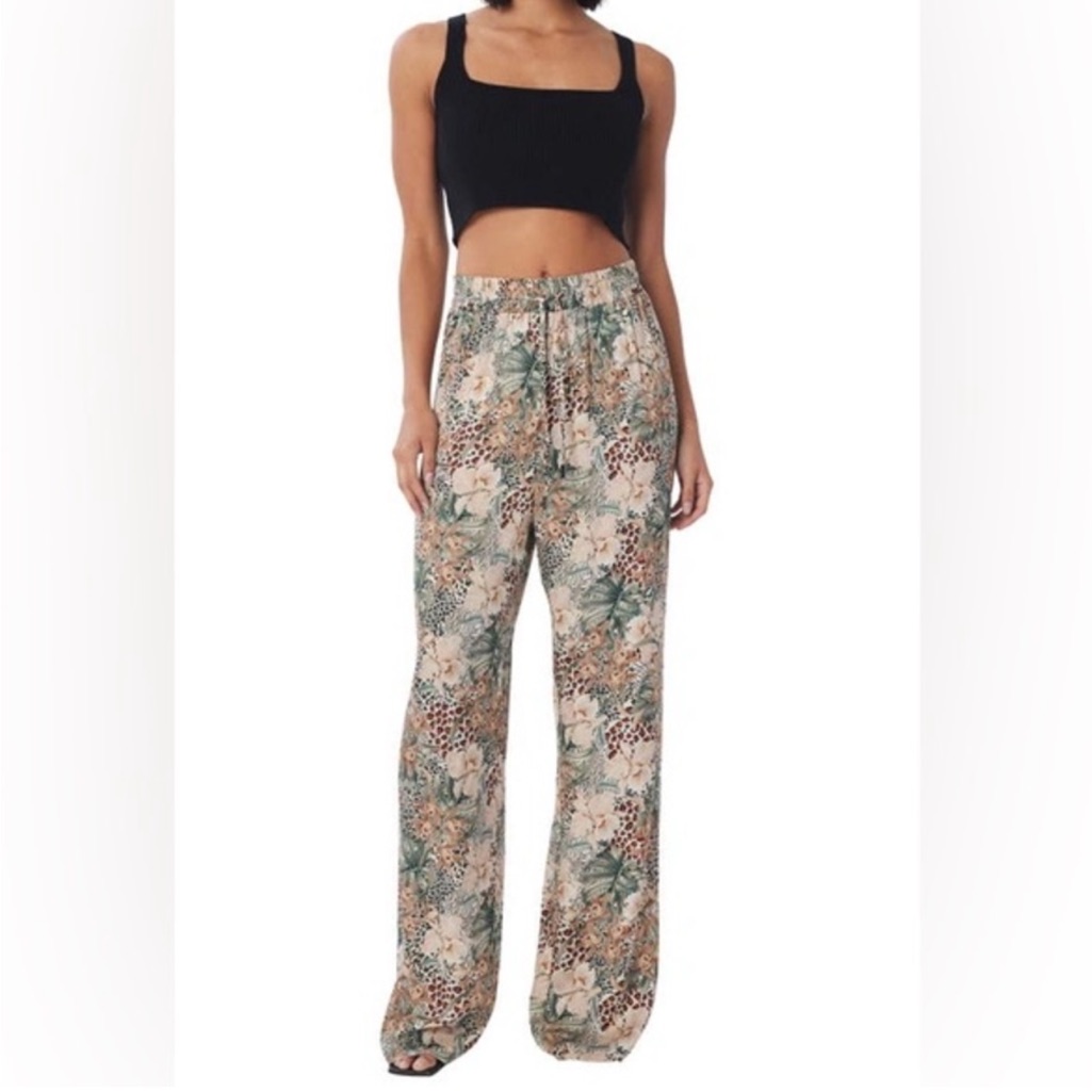 Lita By Ciara Fluid Tie Waist Animal Print Wide Leg Pants Sz Xs Vacation Beach